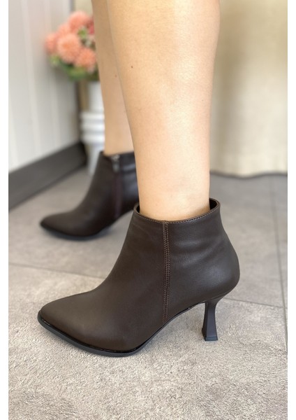 Acı Kahve Sivri Burun 8 cm Ince Topuklu Kadın Bot TMD202501 indirimleri