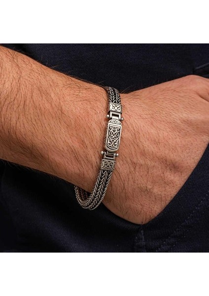 Gümüş Oksitli Desenli Erkek Bileklik