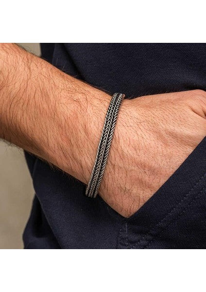 Gümüş Oksitli Desenli Erkek Bileklik