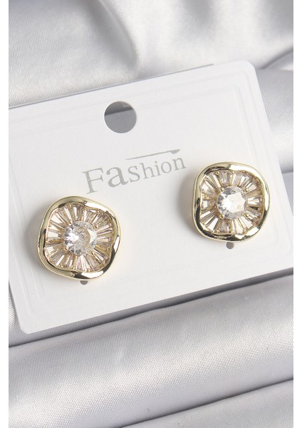 Pirinç Gold Renk Zirkon Taşlı Yonca Model Kadın Küpe fiyatları