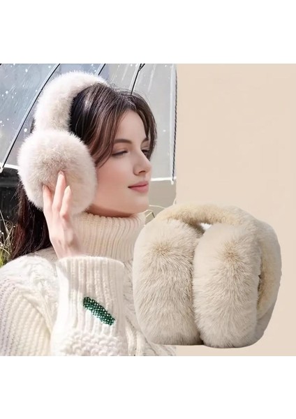 Kadın Peluş Siyah Kulaklık Yumuşak Kürklü Katlanabilir Kulak Isıtıcı