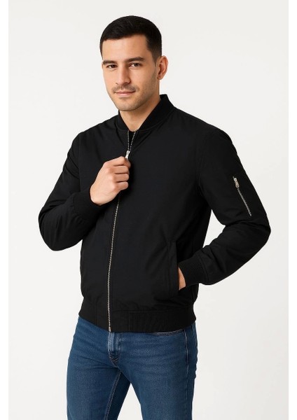 Erkek Içi Astarlı Fermuarlı Bomber Mont Ceket - Siyah fiyatları