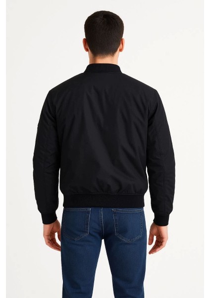Erkek Içi Astarlı Fermuarlı Bomber Mont Ceket - Siyah modelleri