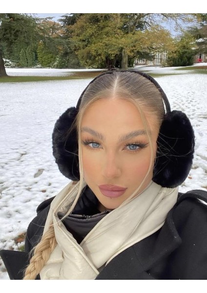 Kadın Peluş Siyah Kulaklık Yumuşak Kürklü Katlanabilir Kulak Isıtıcı fırsatları