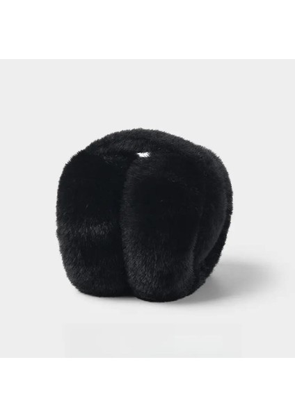 Kadın Peluş Siyah Kulaklık Yumuşak Kürklü Katlanabilir Kulak Isıtıcı