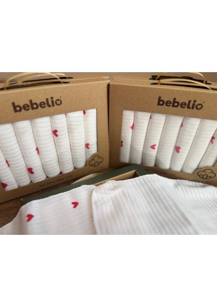 Bebek Ağız Mendili -%100 Pamuk - Küçük Kalp Desenli-Yumuşak ve Emici 7'li Yenidoğan Set