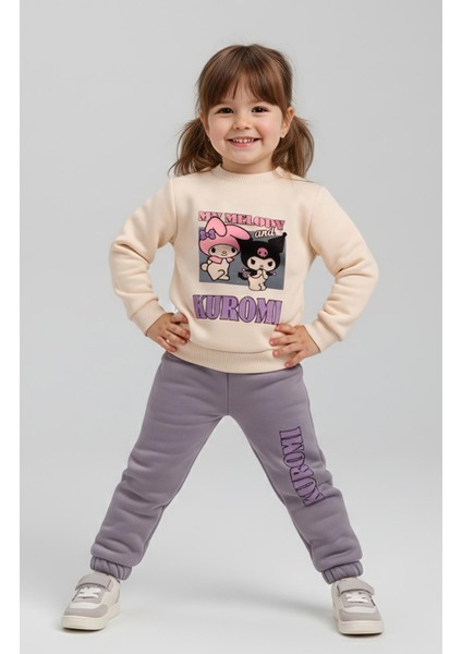 Kuromi Baskılı Kız Çocuk Eşofman Takımı – Üçiplik Şardonlu, 2li Takım, Sweatshirt+ Alt Eşofman