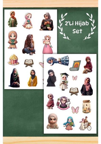2'li Sevimli Hijab Sticker Seti Planner Ajanda Bullet Journal Için Uygun Set