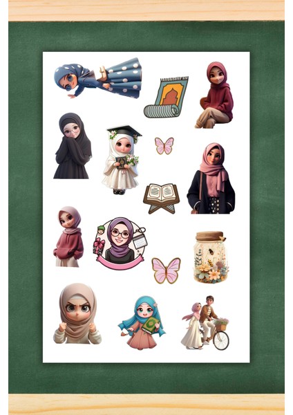 2'li Sevimli Hijab Sticker Seti Planner Ajanda Bullet Journal Için Uygun Set modelleri