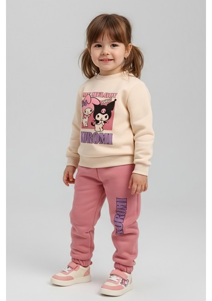 Kuromi Baskılı Kız Çocuk Eşofman Takımı – Üçiplik Şardonlu, 2li Takım, Sweatshirt+ Alt Eşofman