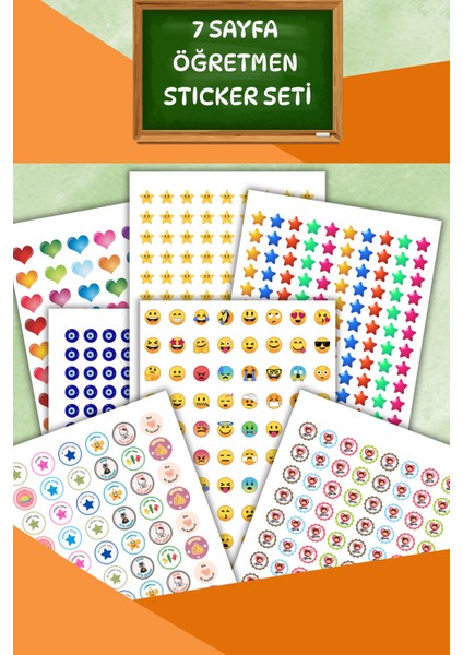 7 Sayfa Öğretmen Sticker Seti Öğrenci/ Ödül/ Ödev Stickerı/a4 Boyutu