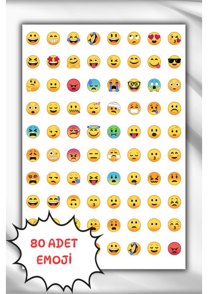 Karışık Emoji, Duygu ve Yüz Ifadesi Sticker Seti, 80 Adet