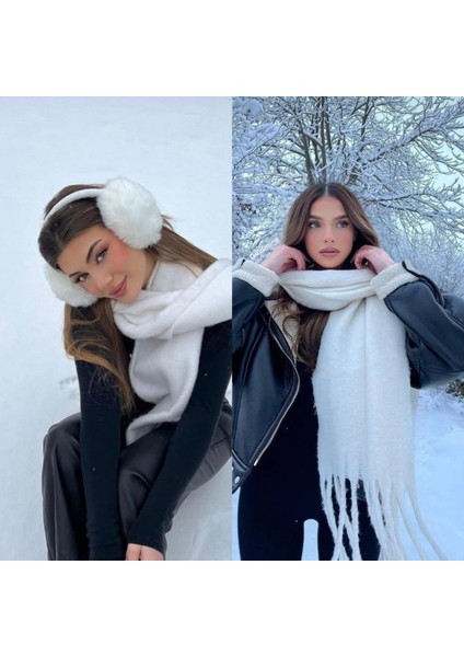 2'li Takım Peluş Kulaklık ve Soft Atkı Takımı, Kışlık Kulaklık ve Atkı Seti,yılbaşı Hediyesi