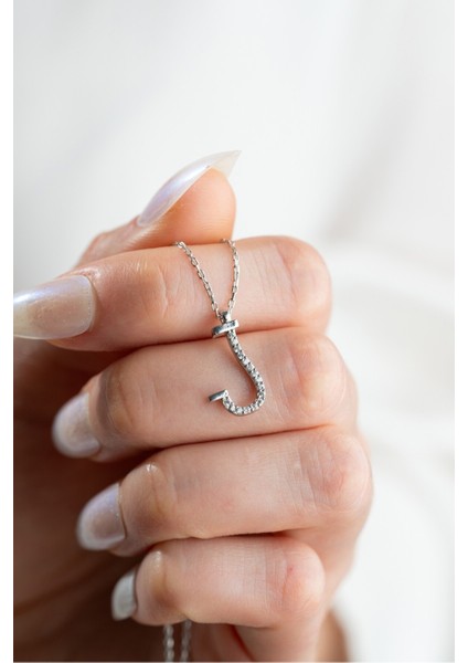 925 Ayar Gümüş Rodyum Kaplama J Harfi Kadın Kolye