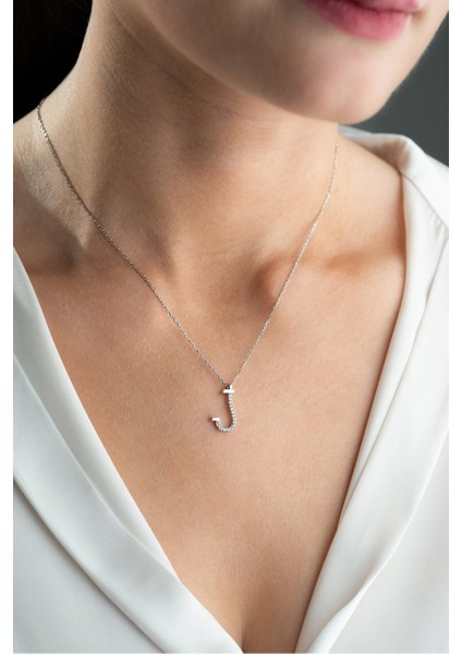 925 Ayar Gümüş Rodyum Kaplama J Harfi Kadın Kolye modelleri