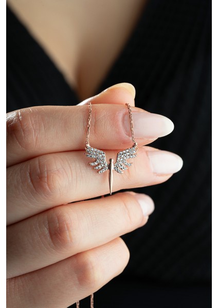 925 Ayar Gümüş Rose Kaplama Minimal Mikail Meleği Kolye