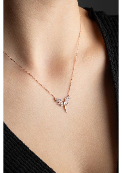 925 Ayar Gümüş Rose Kaplama Minimal Mikail Meleği Kolye fiyatları