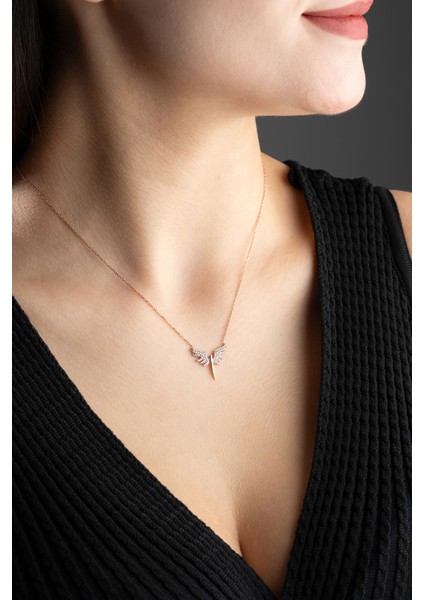 925 Ayar Gümüş Rose Kaplama Minimal Mikail Meleği Kolye modelleri