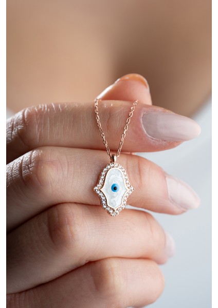 925 Ayar Gümüş Fatma Ana Eli Mineli Kadın Gümüş Kolye