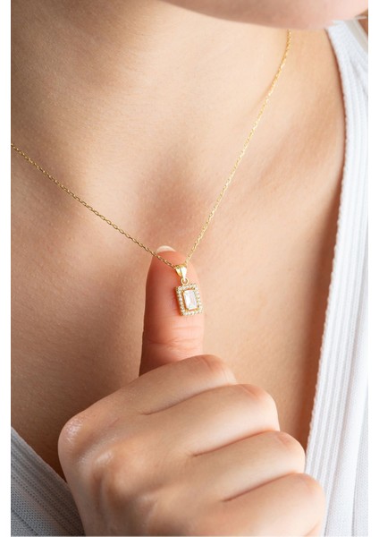 925 Ayar Gümüş Baget Tektaş Gold Kadın Kolye