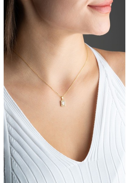 925 Ayar Gümüş Baget Tektaş Gold Kadın Kolye modelleri