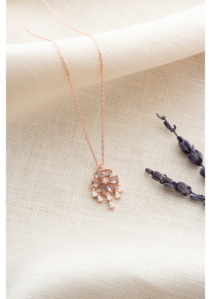 925 Ayar Gümüş Rose Kaplama Zultanite Taşlı Sallantılı Lotus Çiçeği fiyatları