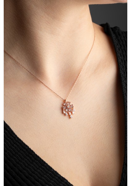 925 Ayar Gümüş Rose Kaplama Zultanite Taşlı Sallantılı Lotus Çiçeği modelleri