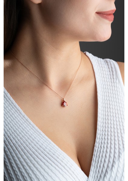 925 Ayar Gümüş Rose Kaplama Kırmızı Kalp Model Kolye fiyatları