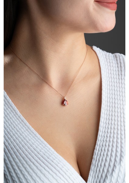 925 Ayar Gümüş Rose Kaplama Kırmızı Kalp Model Kolye modelleri