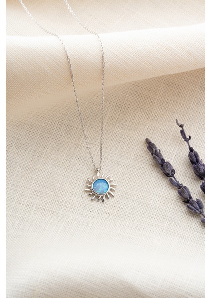 925 Ayar Gümüş Rodyum Kaplama Opel Taşlı Güneş Kolye fiyatları