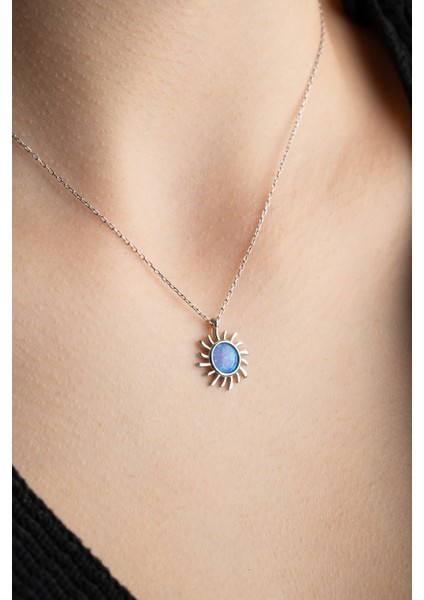 925 Ayar Gümüş Rodyum Kaplama Opel Taşlı Güneş Kolye modelleri