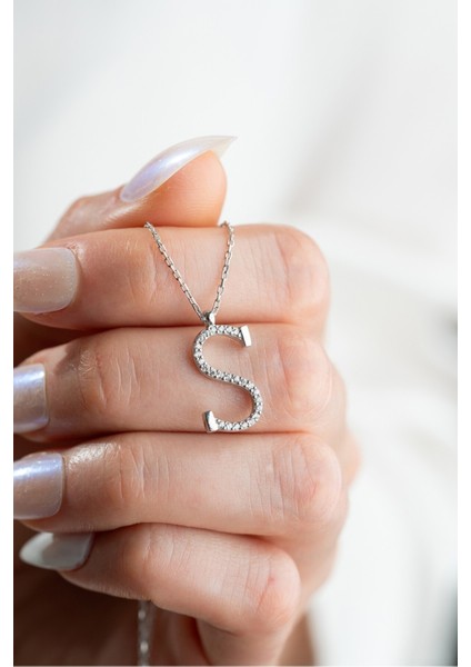 925 Ayar Gümüş Rodyum Kaplama S Harfi Kadın Kolye