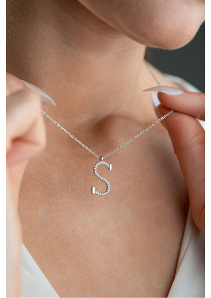 925 Ayar Gümüş Rodyum Kaplama S Harfi Kadın Kolye fiyatları