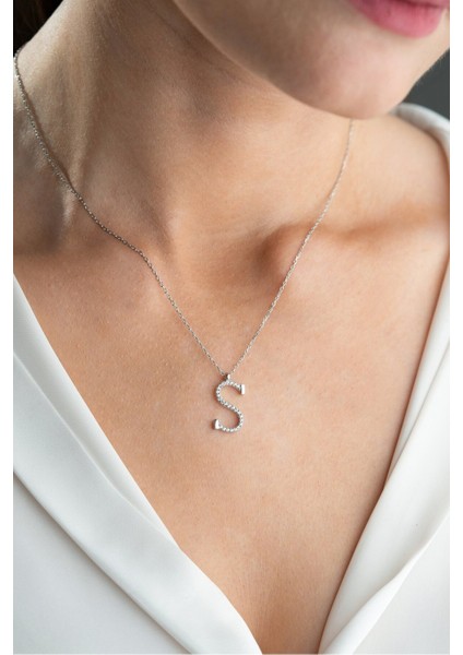 925 Ayar Gümüş Rodyum Kaplama S Harfi Kadın Kolye modelleri