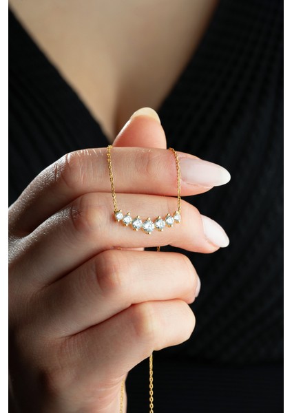 925 Ayar Gümüş Gold Kaplama Pırlanta Montör Kolye