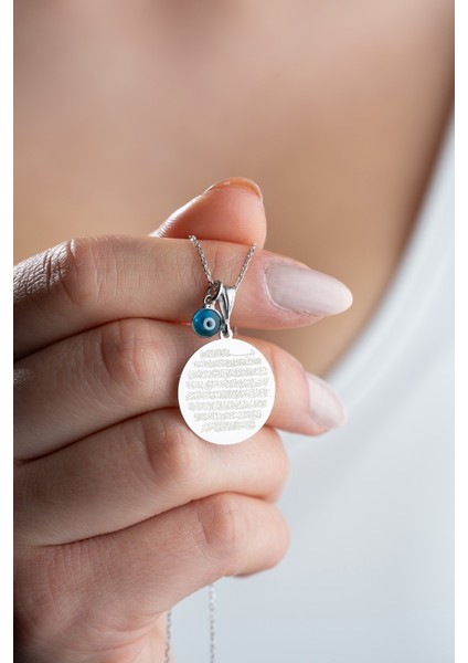 925 Ayar Gümüş Rodyum Kaplama Ayetel Kürsi Nazar Plaka Kolye fiyatları