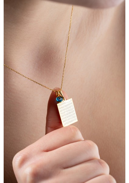 925 Ayar Gümüş Gold Kaplama Ayetel Kürsi Plaka Model Kolye