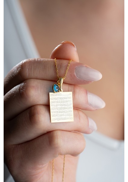 925 Ayar Gümüş Gold Kaplama Ayetel Kürsi Plaka Model Kolye fiyatları