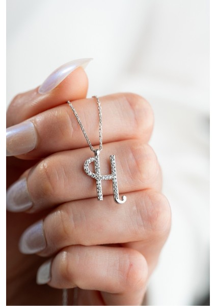 925 Ayar Gümüş Rodyum Kaplama H Harfi Kadın Kolye
