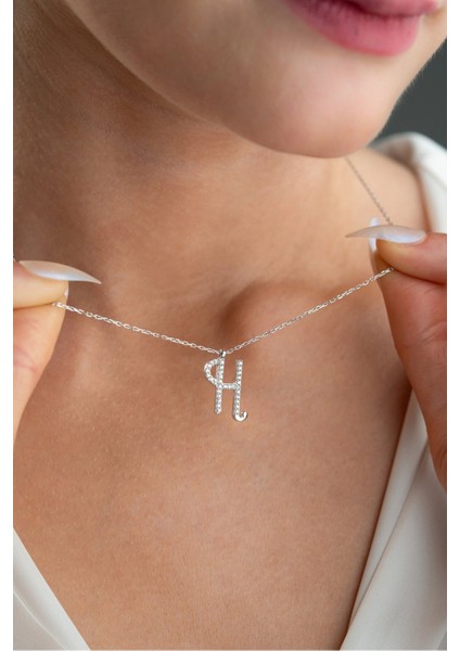 925 Ayar Gümüş Rodyum Kaplama H Harfi Kadın Kolye fiyatları