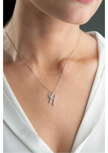 925 Ayar Gümüş Rodyum Kaplama H Harfi Kadın Kolye modelleri