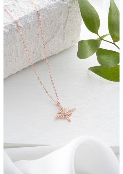 925 Ayar Gümüş Rose Kaplama Tasarım Kolye fiyatları