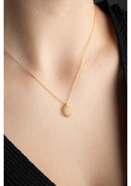 925 Ayar Gümüş Gold Kaplama Güneş Model Kolye fiyatları