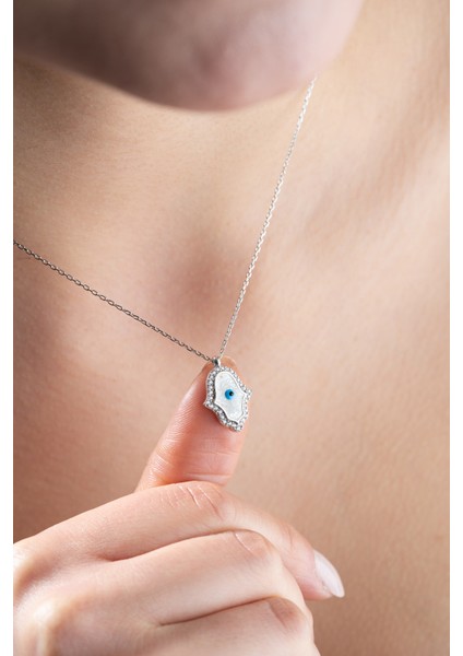 925 Ayar Gümüş Fatma Ana Eli Mineli Kadın Gümüş Kolye fiyatları