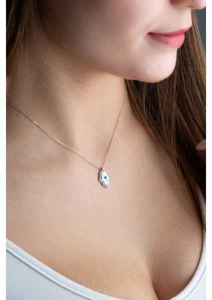 925 Ayar Gümüş Fatma Ana Eli Mineli Kadın Gümüş Kolye modelleri