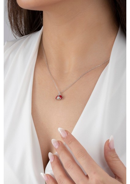 925 Ayar Kadın Mineli Kırmızı Uğur Böceği Gümüş Kolye fiyatları