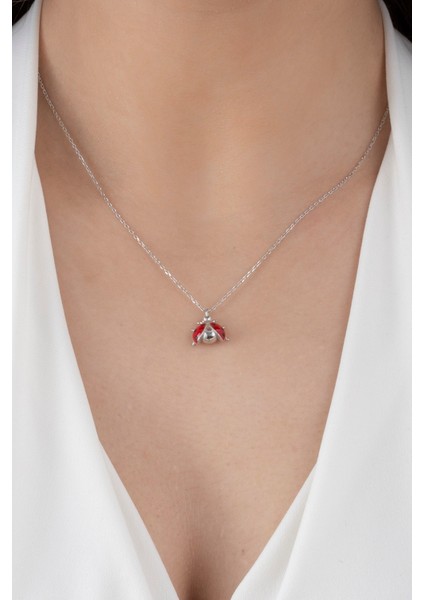 925 Ayar Kadın Mineli Kırmızı Uğur Böceği Gümüş Kolye modelleri