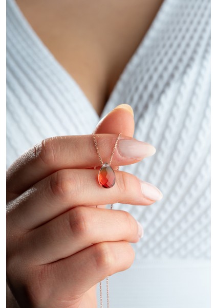 925 Ayar Gümüş Rose Kaplama His Taşı Kolye