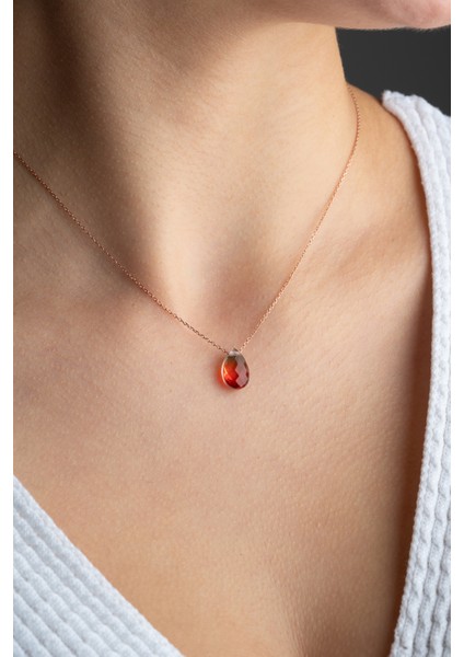 925 Ayar Gümüş Rose Kaplama His Taşı Kolye fiyatları