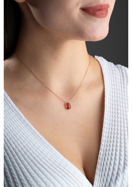 925 Ayar Gümüş Rose Kaplama His Taşı Kolye modelleri